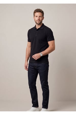 Erkek Yakalı Düğmeli Siyah T-shirt