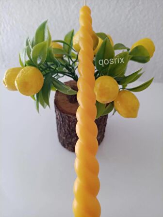 Sarı Burgulu Şamdan Mumu 1. Kalite Doğal Kokulu Uzun Çubuk Konik Burgu Spiral Mum Dekoratif 1 Adet