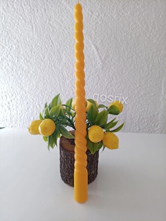 Sarı Burgulu Şamdan Mumu 1. Kalite Doğal Kokulu Uzun Çubuk Konik Burgu Spiral Mum Dekoratif 1 Adet