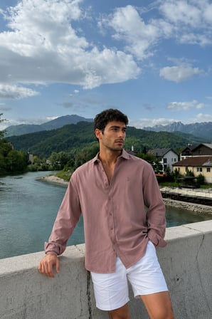 Erkek Nefes Alabilen Oversize Modal Gömlek Kahve