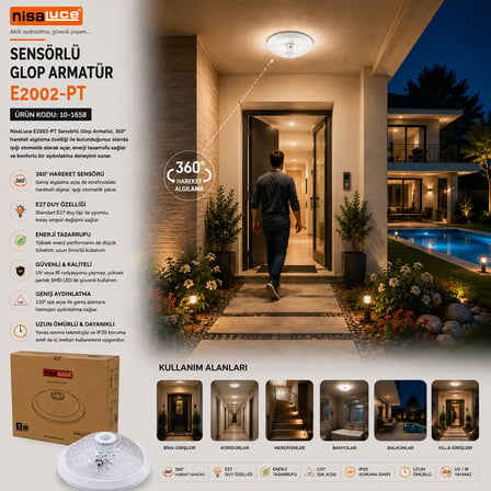 SENSÖRLÜ BEYAZ GLOP ARMATÜR KAFESİ E27 PLASTİK IP20 220W (5566)