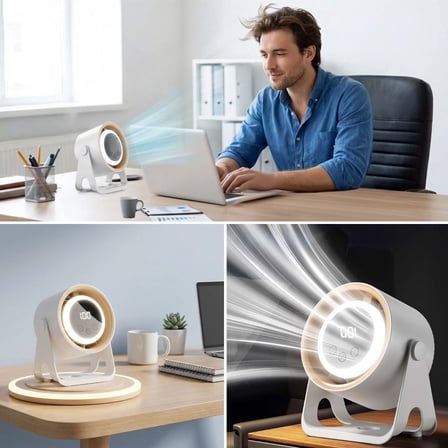 6 Kademeli Şarjlı Masaüstü Fan – Dijital LED Ekranlı, Oynar Başlıklı, LED Işıklı, Askılı ve Duvara Monte Edilebilir Fan K6 (5566)