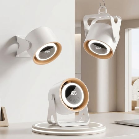 6 Kademeli Şarjlı Masaüstü Fan – Dijital LED Ekranlı, Oynar Başlıklı, LED Işıklı, Askılı ve Duvara Monte Edilebilir Fan K6 (5566)