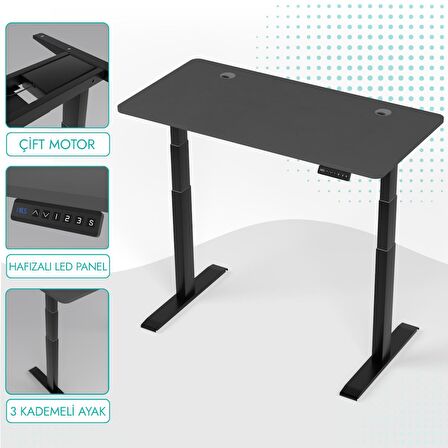 O-Flex Duo Çift Motorlu Elektrikli Yükseklik Ayarlı Masa - 140x70 - Antrasit