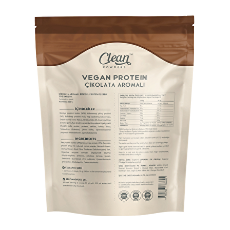 Clean Powders Vegan Protein 600 Gr - ÇİKOLATA