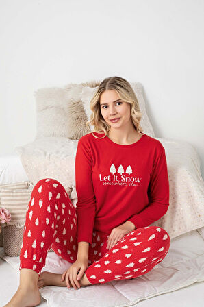 Kadın Bisiklet Yaka Düğmesiz Kışlık Termal Bilek Manşetli Jogger Uzun Kol Cepli Pijama Takımı