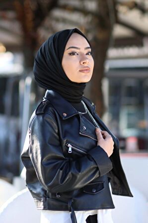 Tesettür Penye Şal - Siyah Rengi - Iç Göstermez, Terletmez, Kolay Kullanım, Ultra Konforlu