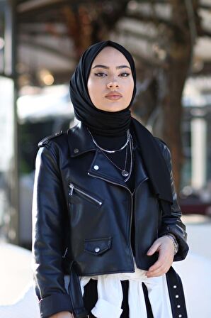 Tesettür Penye Şal - Siyah Rengi - Iç Göstermez, Terletmez, Kolay Kullanım, Ultra Konforlu