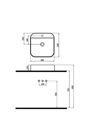 Tezgah Üstü Lavabo  Batarya Delikli 515050BT (LFT)