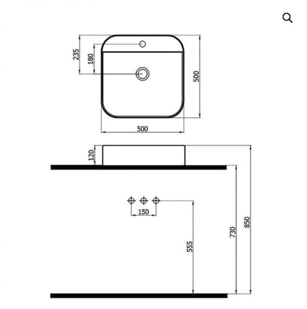 Newarc Loft Tezgah Üstü Batarya Delikli Lavabo Mat Siyah 50X50X12Cm 515050Bt-Mb