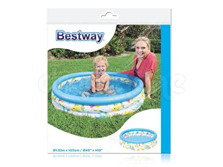 Deniz Topu ile Bestway 51008, 3 Boğum Desenli Çocuk Havuzu,102x25cm