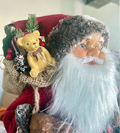 Yılbaşı Süsü Noel Baba Biblo Figür Büyük Boy 45cm - Feneri, Ayılı Hediye Çuvalı ve Aksesuarları ile