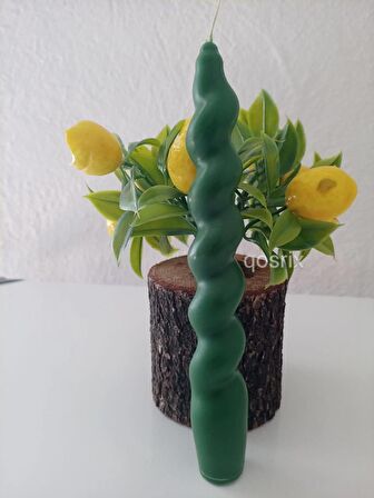 3'lü Yeşil İtalyan Burgulu Şamdan Mumu Doğal Kokulu Uzun Çubuk Konik Burgu Spiral Mum Dekoratif