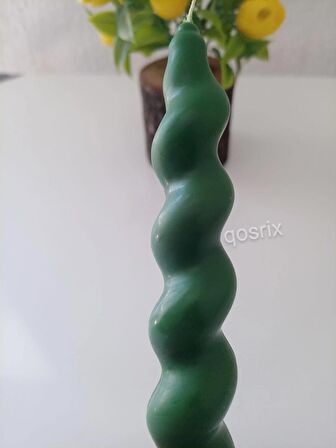 3'lü Yeşil İtalyan Burgulu Şamdan Mumu Doğal Kokulu Uzun Çubuk Konik Burgu Spiral Mum Dekoratif