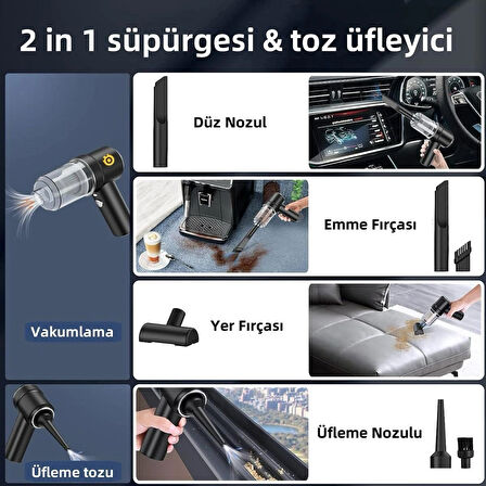 BAL 14000pa Güçlü Portatif 2 Kademeli Tasinabilir Vakumlu Kablosuz Üflemeli Mini Araç Süpürgesi 
