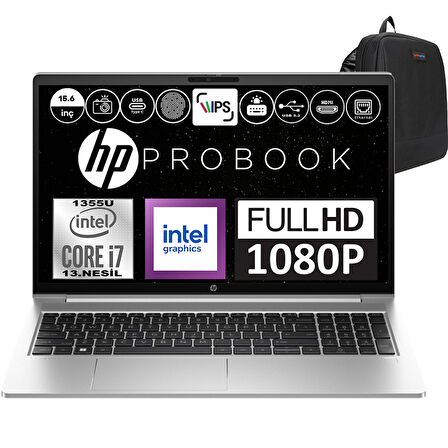 Hp Probook 450 G10 Intel Core I7 1355U 64GB 1tb SSD Intel® Iris® Xᵉ Windows 11 Home 15.6" Fhd Taşınabilir Bilgisayar 9G1G3ETH11 + Weblegelsin Çanta