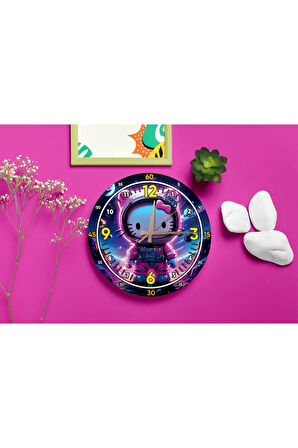 Hello Kitty Astronot Duvar Saati – Çocuk Odası Dekoratif Sessiz Mekanizma 40 cm