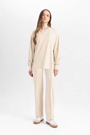 DeFacto Regular Fit Bisiklet Yaka Basic Düz Sweatshirt Tunik D4800AX24AUBG359