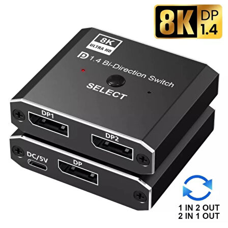 8K DisplayPort Switch | Çift Yönlü Geçiş, Uzaktan Kumanda ile 8K@30Hz - 4K@120Hz Destekli