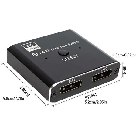 8K DisplayPort Switch | Çift Yönlü Geçiş, Uzaktan Kumanda ile 8K@30Hz - 4K@120Hz Destekli