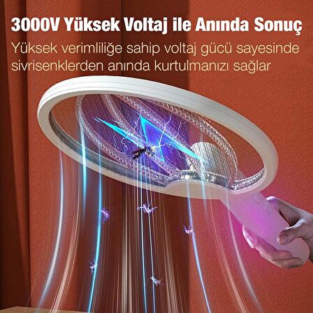 Coofbe Katlanabilir Usb Şarjlı 3 Katmanlı 3000V Voltaj UV Işıklı Raket Sivrisinek Kovucu Sinek Öldürücü