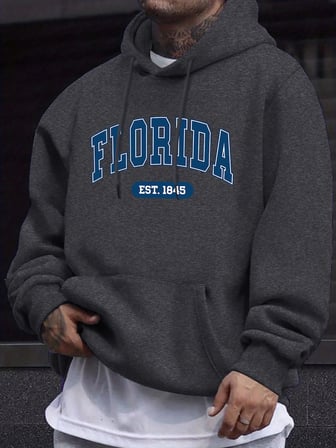Florida Est 1845 Mektup Yaratıcı Baskı Erkek Polar Giyim Sonbahar Günlük Eşofman Temel Spor K