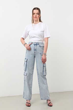 Kargo Cepli Jean Pantolon Buz Mavi