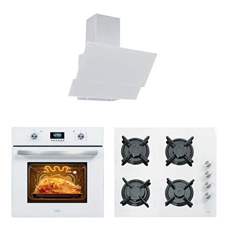 Çetintaş Airfrey W5234 E - W 848 CAT - DW 55231 Beyaz Cam Ankastre Set