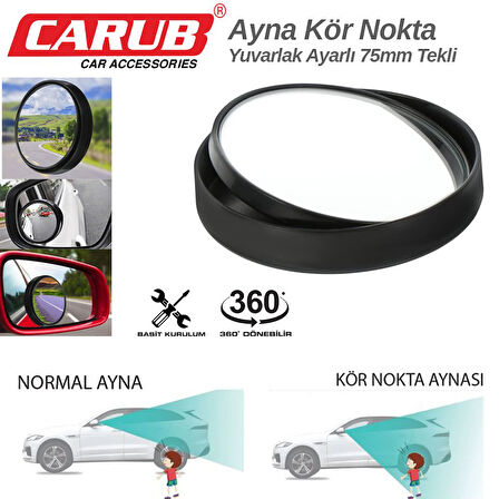  CARUB Ayna Kör Nokta Yuvarlak 75mm Ayarlı Siyah