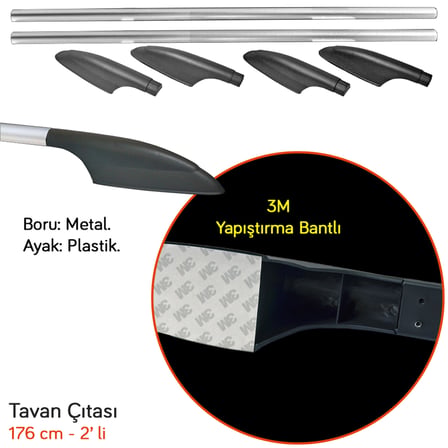Carub Yan Tavan Çıtası Metal Silver 176 cm 2 li BR0761032