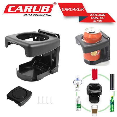 CARUB Bardaklık Katlanır Otomatik Monteli Siyah
