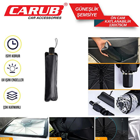 CARUB Güneşlik Ön Şemsiye Katlanır Orta 130x75