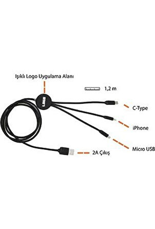 CARUB Şarj Kablosu Geri Çekilebilir Usb 1.2m 3in 1