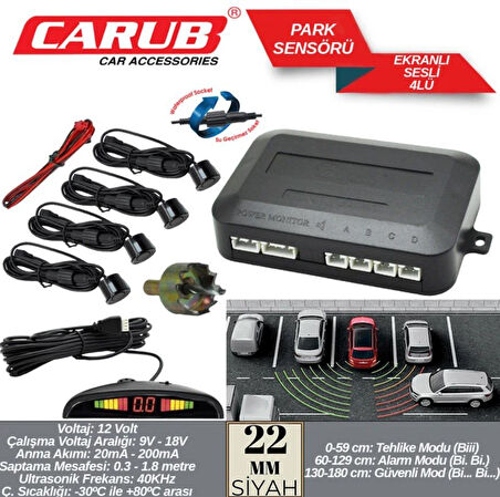 CARUB Park Sensörü Ekranlı Sesli 22mm  Siyah