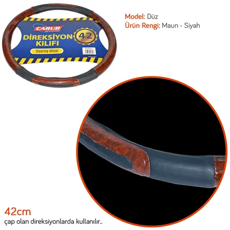 Carub Geçmeli Direksiyon Kılıfı Siyah-Maun 42 cm BR1841384