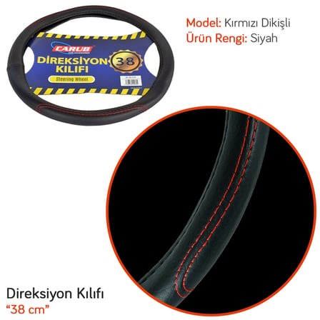Carub Geçmeli Direksiyon Kılıfı Siyah (Kırmızı Dikişli) 38 cm BR1841930