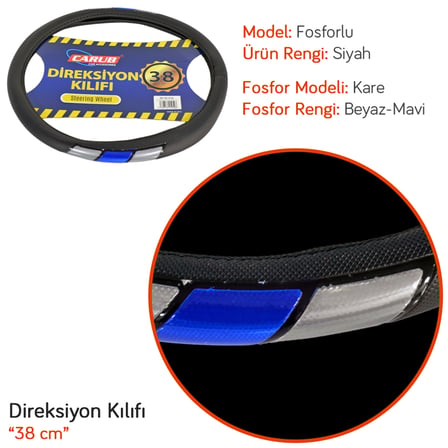 Carub Geçmeli Direksiyon Kılıfı Fosforlu Siyah (Sedef-Mavi) 38 cm BR1841959