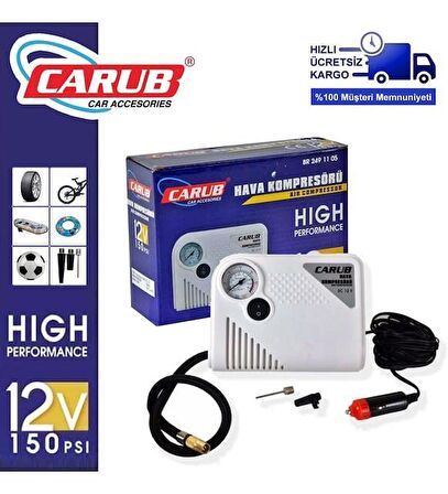 Carub BR2491105 150 PSI Basınçlı Hava Kompresörü Beyaz Mini Hava Pompası