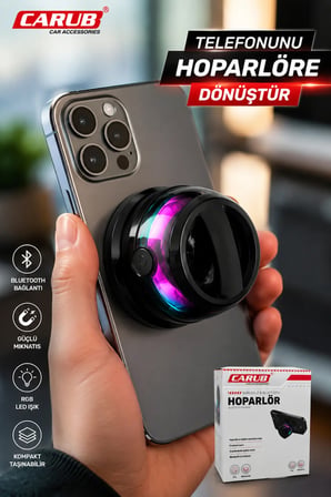 Carub Bluetooth Hoparlör Manyetik RGB LED Işıklı Taşınabilir Mini Kablosuz Telefon Hoparlörü