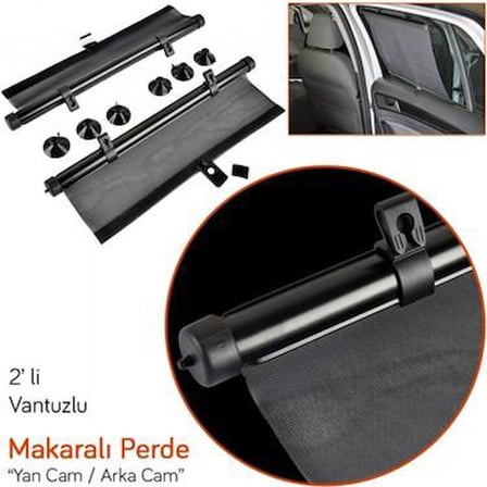 CARUB Oto Güneşlik Yan Cam Perde 36x54 cm Makaralı Otomatik Siyah 2'li Set BR4955702