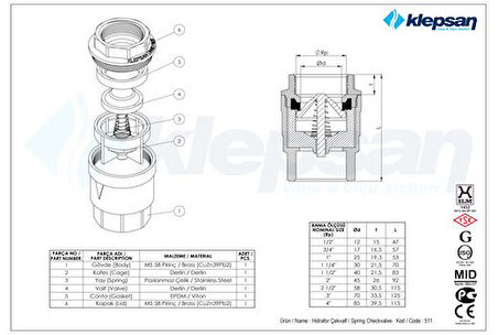 Yaylı Dik Çekvalf (Sessiz Model)  2''