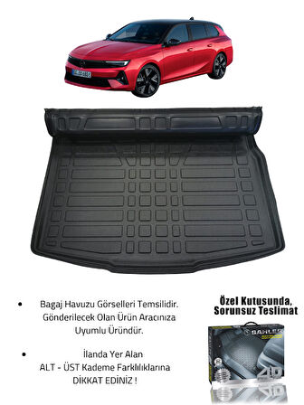 Sahler Opel Astra L 2022+ Uyumlu 4.5D Premium Havuzlu Oto Paspas ve Liner Marka 3D ÜST Bagaj Havuzu