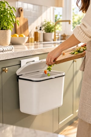 8 Litre Kapaklı Mutfak Çöp Kovası Beyaz Dolap Kapaklı Asılabilir Çöp Kutusu
