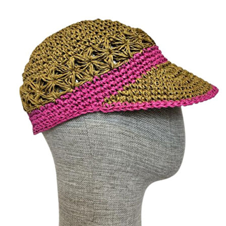 Uretti - Necla 4345 9115 El Örgüsü Kağıt İp Yazlık Siperli Kasket Şapka - M