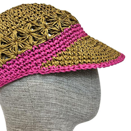 Uretti - Necla 4345 9115 El Örgüsü Kağıt İp Yazlık Siperli Kasket Şapka - M