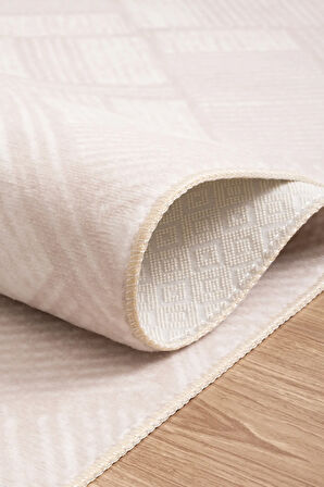 Lowell Koleksiyonu Yıkanabilir, Kesme, Kaymaz Taban Salon,Oturma Odası,Mutfak,Antre,Koridor Halısı B01012-Krem