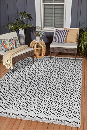 Arya Vl Çift Taraflı,katlanabilir,yıkanabilir,yüksek Kalite Pamuk Salon,oturma Odası,balkon Kilim Krem-Antrasit 3