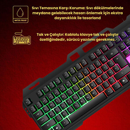 Coofbe Metal RGB Işıklı Kablolu Q Gaming Oyuncu Klavyesi Mekanik Klavye Su Geçirmez Toza Dayanıklı