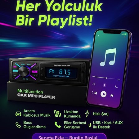 Maxessa Bluetooth Oto Teyp 2xUSB Mp3 Çalar Aux ve Uzaktan Kumanda ile