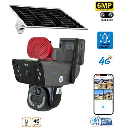 O-kam-3815 4g 6mp Dual Lens Solar Ptz Güneş Panelli Kamera